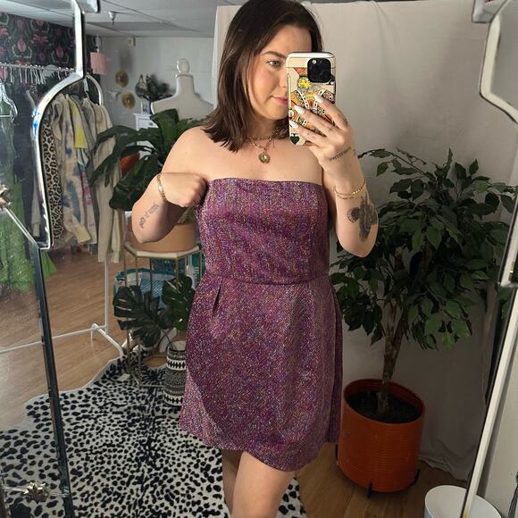 Topshop Strapless Mini Sheath Dress Metallic Purple Size 12 - Picture 4 of 7